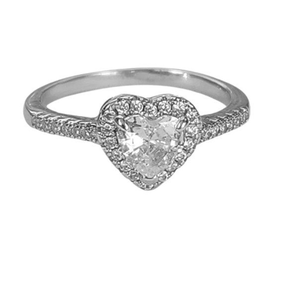Womens Silver-Tone Cubic Zirconia Baddie Heart-Shaped Size 8 Diamond Ring - Picture 1 of 5